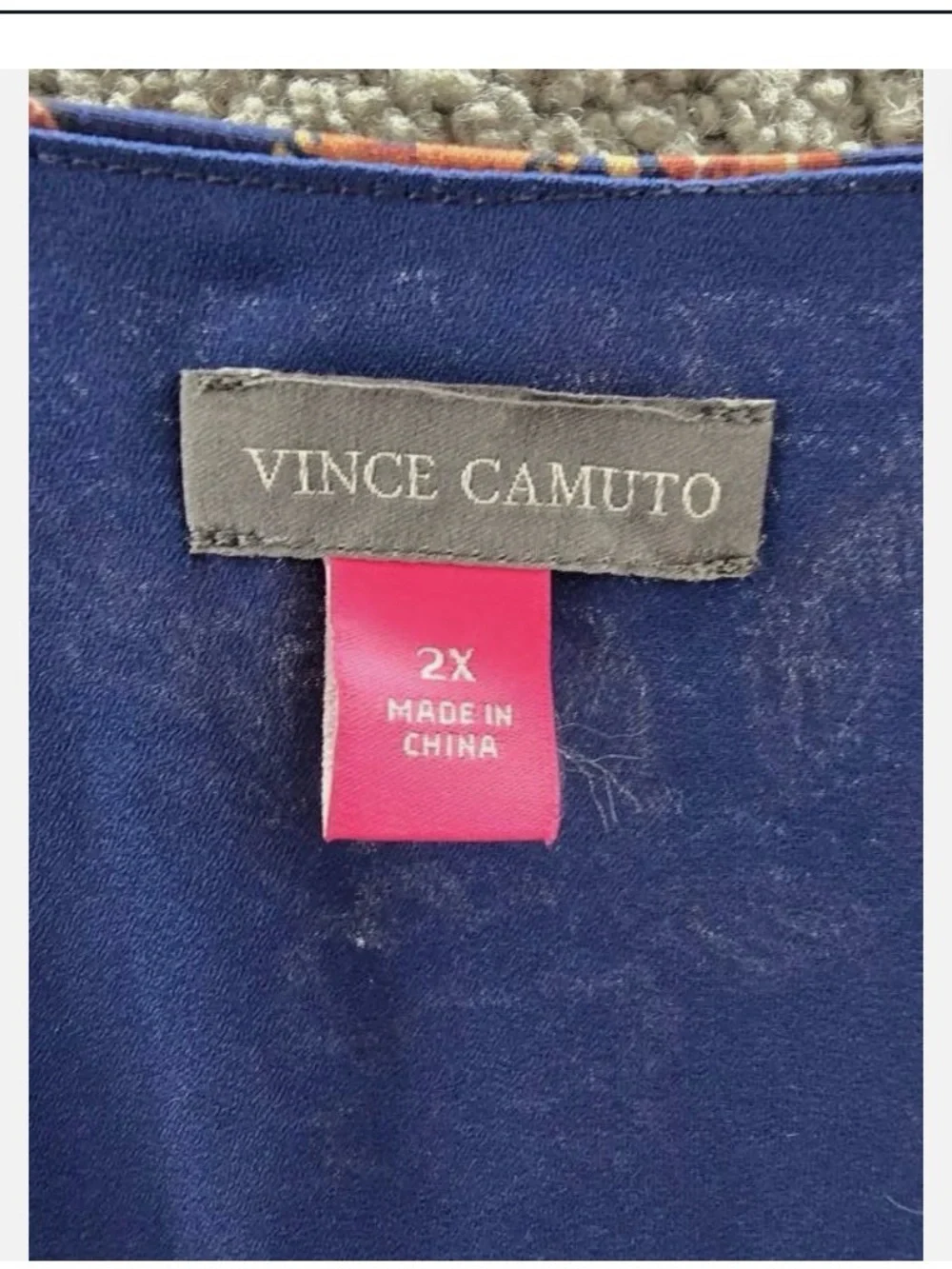 Vince Camuto Navy Floral V-Neck Blouse with Pink and Rust Print